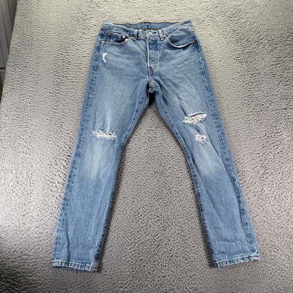 Levis 501 Skinny Jeans Womens 28x28 Blue Medium Wash Cotton Slim Straight - Picture 1 of 12